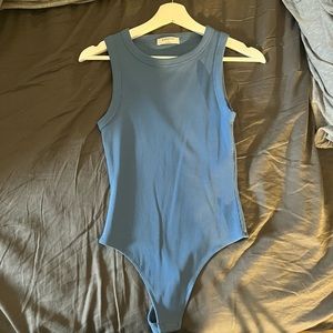 Blue ribbed bodysuit